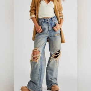 Free People Light Blue Distressed Boyfriend Jeans